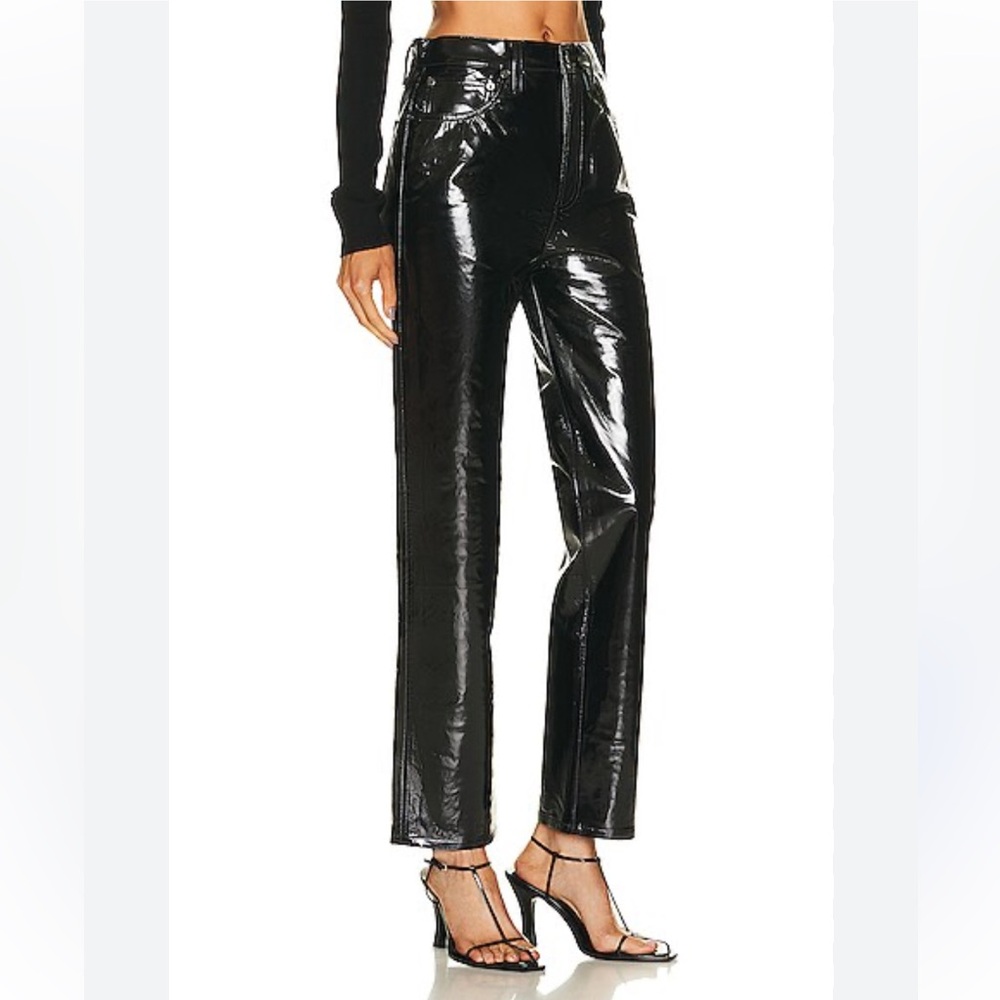 AGOLDE NWT Recycled Patent Leather Button zip Waist Straight Leg Pants Black 31